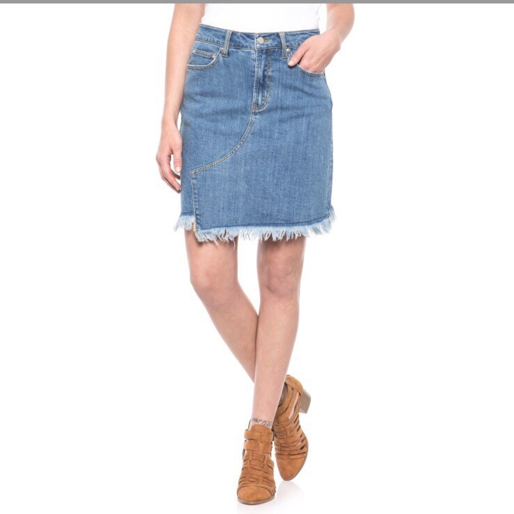Five-Pocket Asymmetrical Hem Denim Skirt
